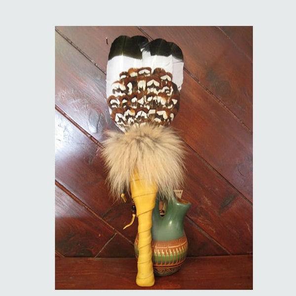 Eagle Dance Fan with Coyote Fur and Pheasant Feather Accents