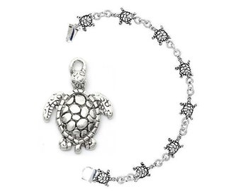 Silver Turtle Charm Bracelet, Turtle Bracelet, Turtle Gifts