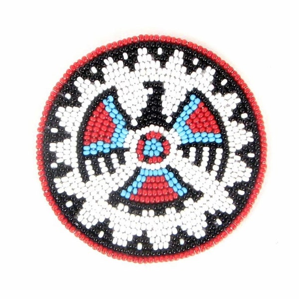 White and Black Thunderbird 2.5 inch Seed Bead Rosette, Beaded patch, medallion, Pow Wow, Native Crafts