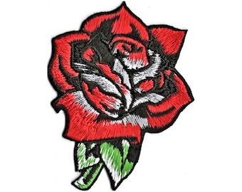 Red Rose Embroidered Patch, Iron On or Sew On Embellishment, Craft Supplies