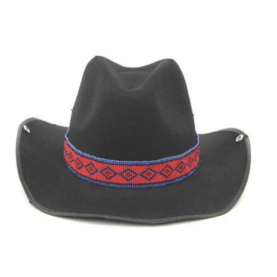 Red and Blue beaded hatband, Beaded Cowgirl Hatba… - image 1