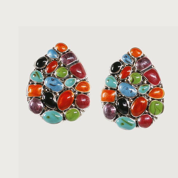 Multistone Teardrop Earrings with Many Stones, many colors jewelry