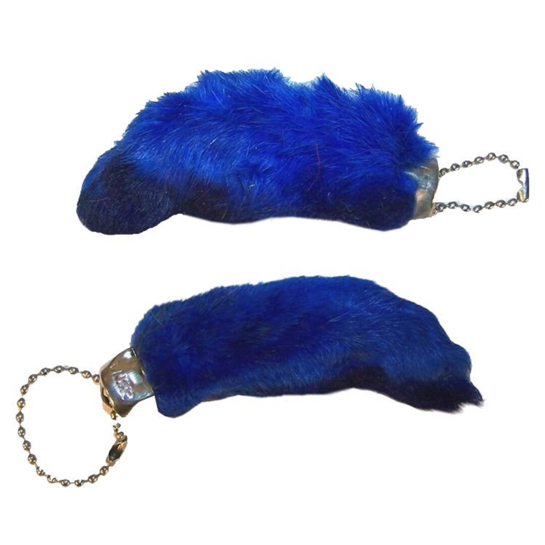 Blue Dyed Lucky Rabbit Foot With Ball Chain Animal Foot Keychain, Craft