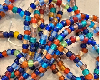 Glass Crow Beads, 10 strands of 100, Mixed Colors 9 mm Translucent Mix, Assorted Colors,Roller Beads, Pony Beads