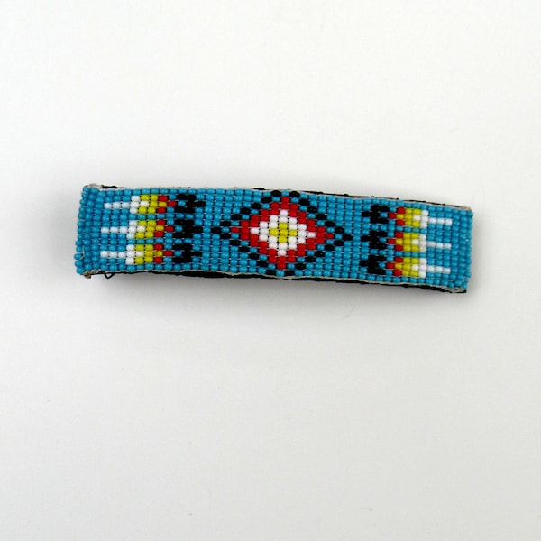 Barrette perlée turquoise, Accessoires pour cheveux amérindiens Plumes, Pince à cheveux design tribal artisanat autochtone