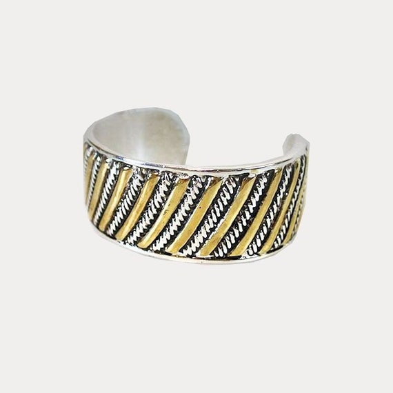 Silver and Brass Cuff Bracelet, Mixed Metal Moder… - image 1