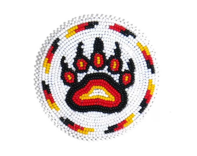 Black & Yellow Seed Beaded Native Inspired Rosette Appliqué - 2.5 Inch Iron-On Or Sew-On