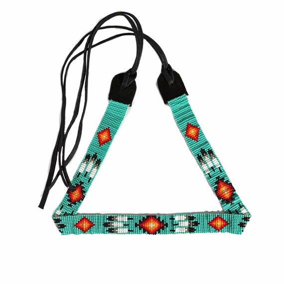 Beaded Hat Band with Fire Geometric Patterns and … - image 1