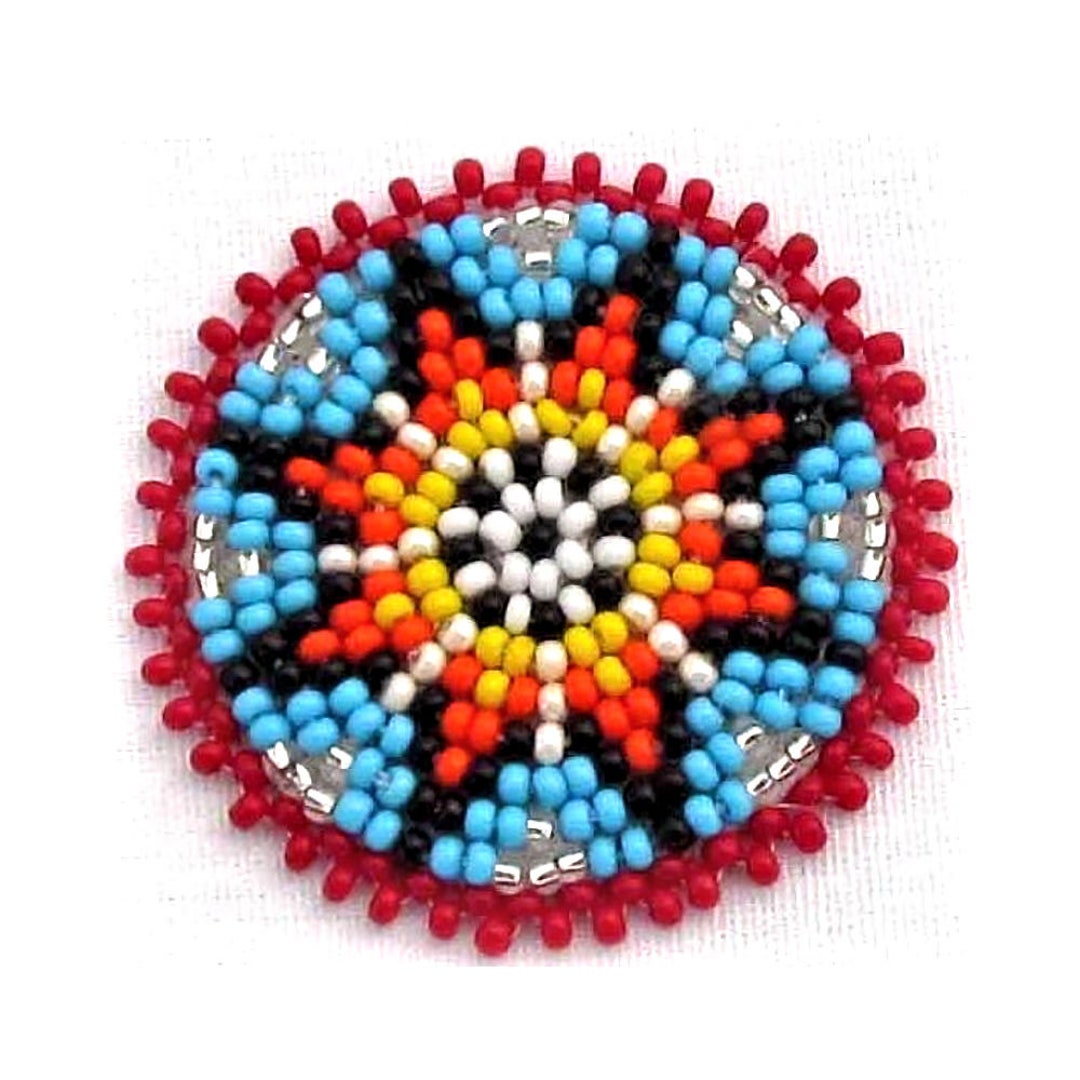 Morning Star Bead Patch, 1.5 Inch Red and Turquoise Seed Bead Rosette