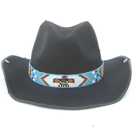 Turquoise Thunderbird Beaded Hat Band, native ame… - image 1