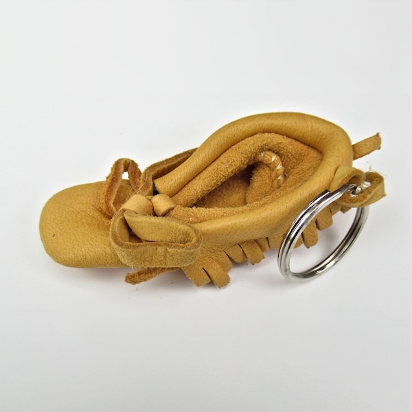 Moccasin Key Chain, Real deerskin miniature moccasin keychain