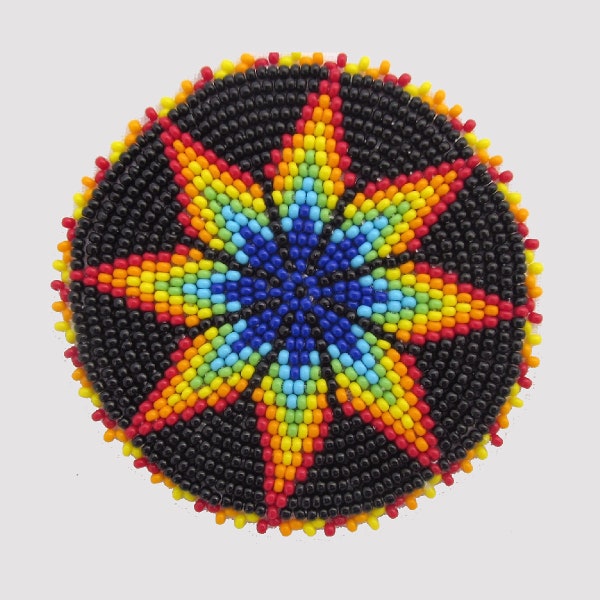 Black beaded patch, 2.5 inch Seed Bead Rosette,  Morning star beaded rosette medallion, Tribal Native Crafts, pow wow supplies