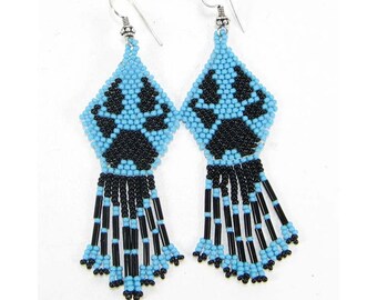 Blue Black Seed Bead Wolf PAW Print Black Belly Ring KEZ-1788 Blue Black Seed Bead Wolf PAW Print Black Belly Ring KEZ-1788