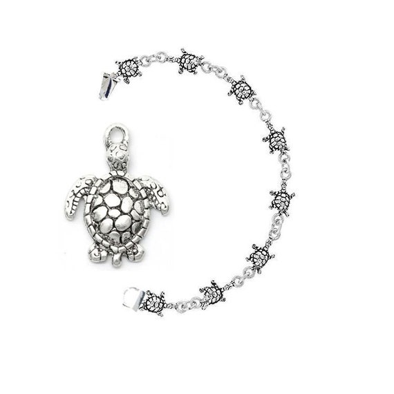 Silver Turtle Charm Bracelet, Turtle Bracelet, Tu… - image 1