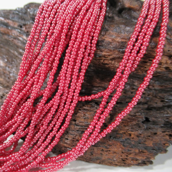 Seed Bead Hank, Dark red opaque luster, Size 11/0