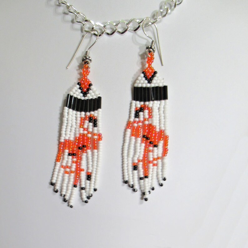 Flamingo Hand beaded seed bead earrings dangle earrings