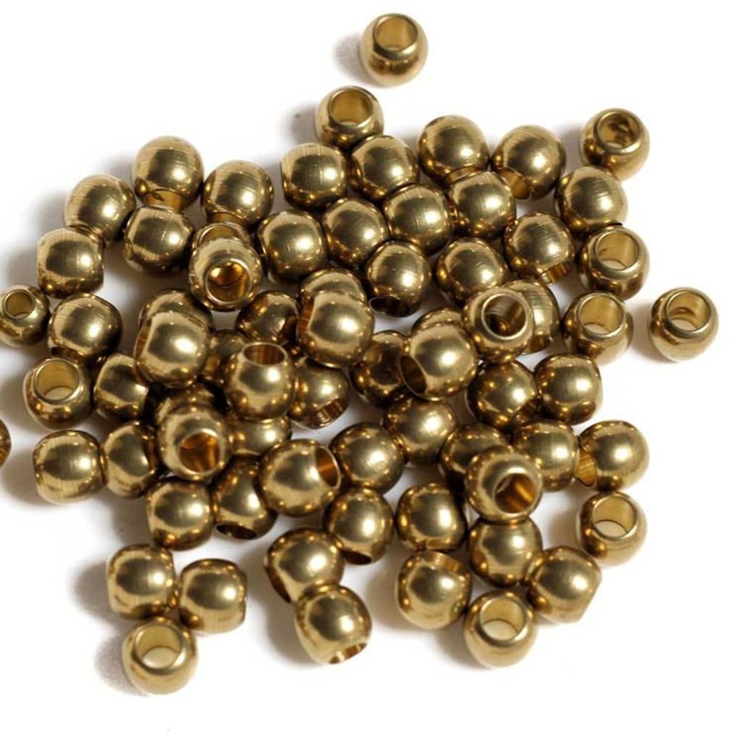 Brass Beads, Pkg 100, 6mm X 7mm, Hollow Old-style Beads, Rounded Beads,  Large Hole Beads, Dreamcatcher Beads, Macramé Beads 