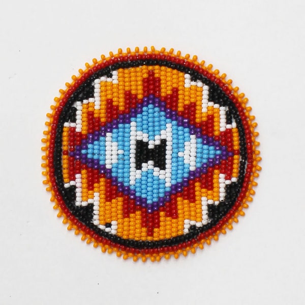 2.5 inch Orange Seeing Eye seed bead Rosette, patch, medallion, applique, powwow supply