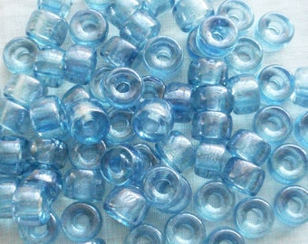 Pale Lt Blue Glass Crow Beads, Translucent, 9 mm, strand of 100, Transparent Beads,Roller Beads, Pony Beads