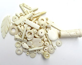 White Mixed Buffalo Bone Beads, approx. 7 oz. Natural bone beads, Bulk Bone Round disc beads, Period correct spacer beads, Primitive Beads