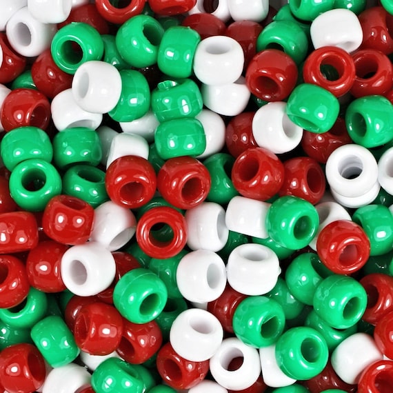 Christmas Mix Red, White & Green Pony Beads, Plastic Pony Beads