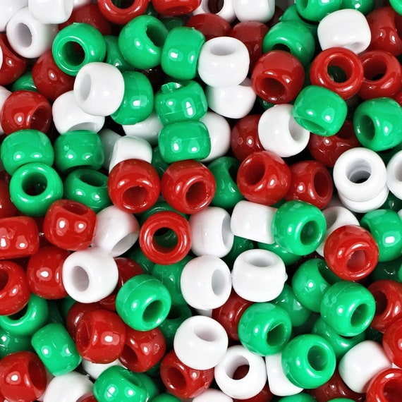 Christmas Mix Red, White & Green Pony Beads, Plastic Pony Beads