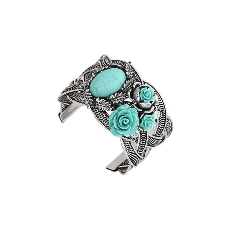 Celtic Bracelet Turquoise Roses Cuff Bracelet Wide Bracelet Floral Bracelet Turquoise Bracelet Boho Bracelet Rose Bracelet