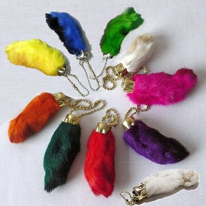 100 Dyed Lucky Rabbit Foot With Ball Chain Animal Foot Keychain ...