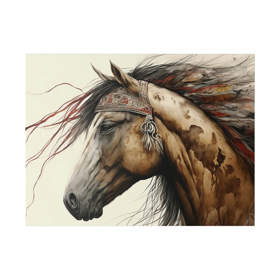 War Horse Native American Wall Art, Spirited Mustang, Surreal Painting ...