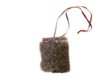 Rabbit Fur Medicine Bag,Deerskin Leather Pouch,Native American medicine bag necklace, Drawstring neck bag, Amulet Bag. Mojo Pouch