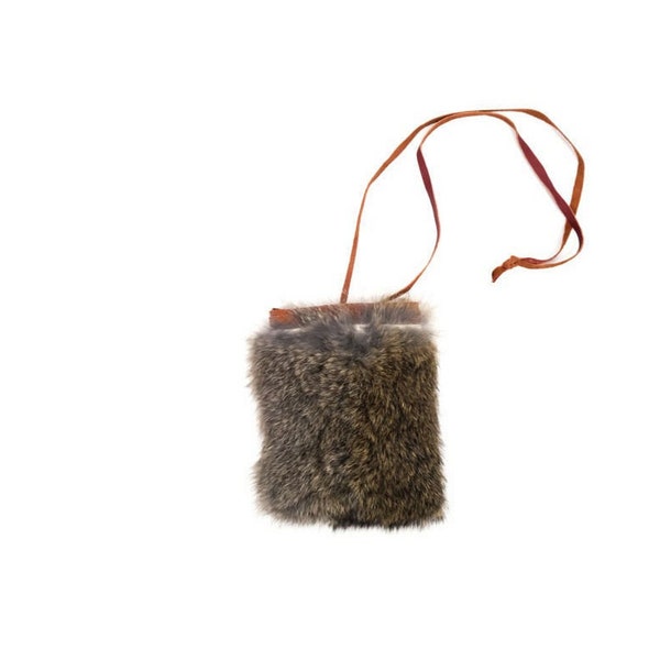 Rabbit Fur Medicine Bag,Deerskin Leather Pouch,Native American medicine bag necklace, Drawstring neck bag, Amulet Bag. Mojo Pouch