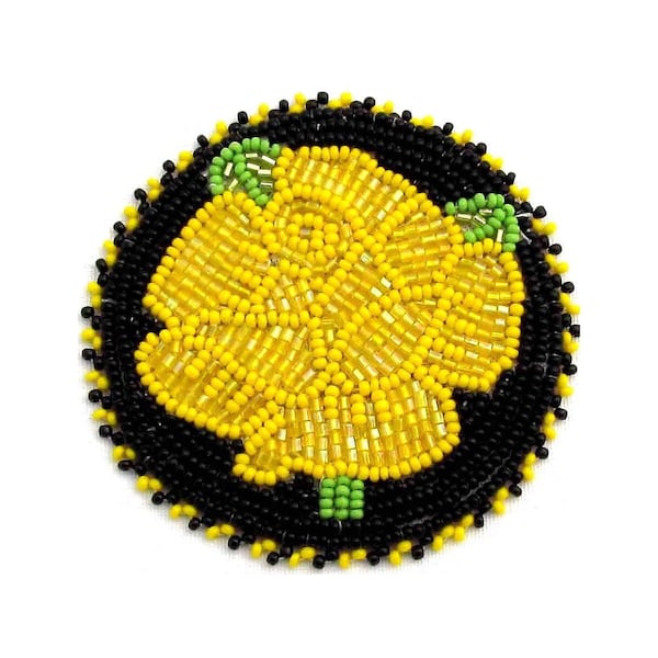 Yellow Rose bead patch, 2.5 inch Seed Bead Rosette,  Hand beaded rosette medallion, Tribal Native Crafts, pow wow supplies