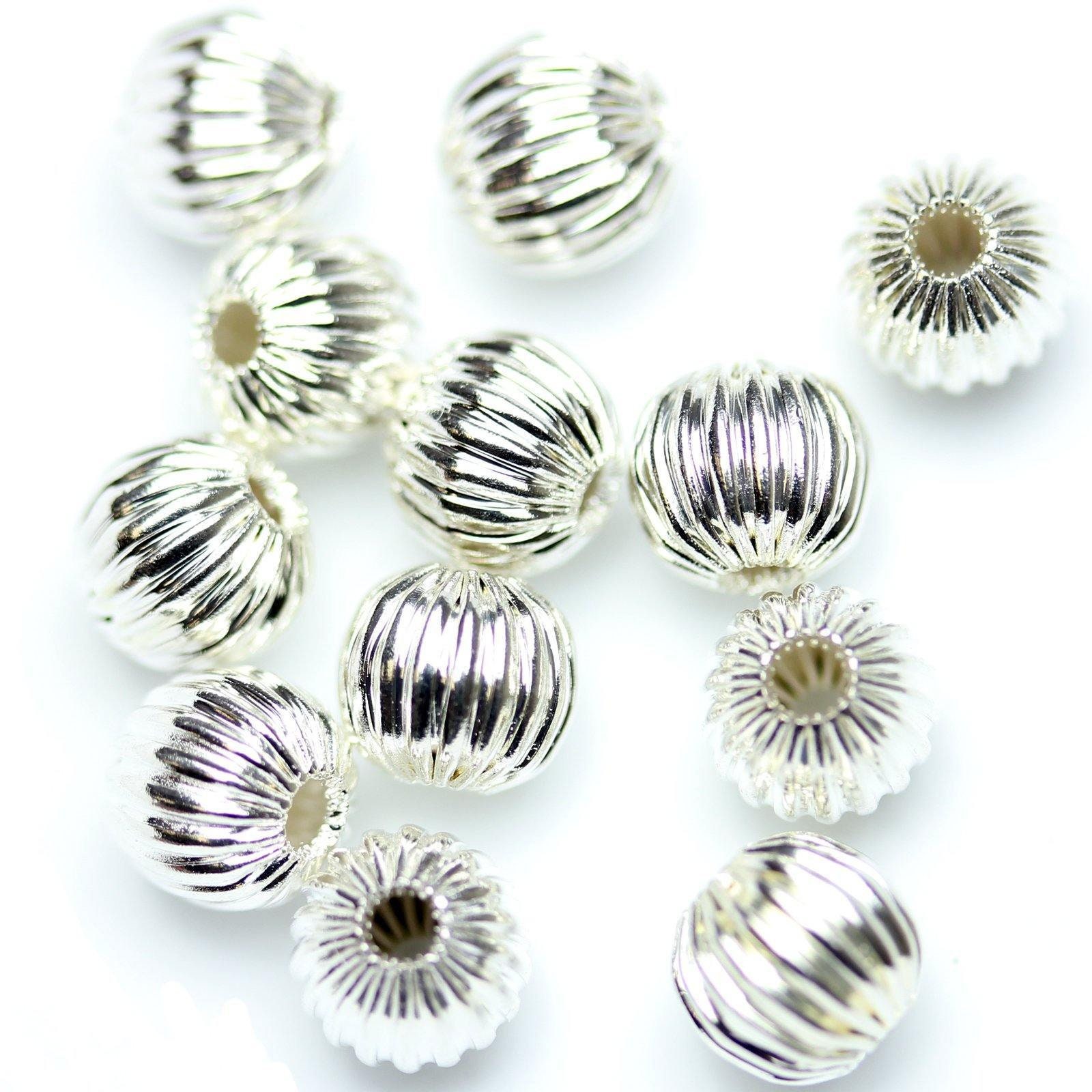 30 Antique Silver Round Ribbed Beads, Corrugated Silver Spacer