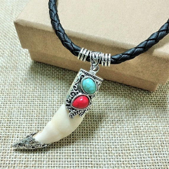 Buy Wolf Tooth Pendant Turquoise Coral Capped Mountain Man