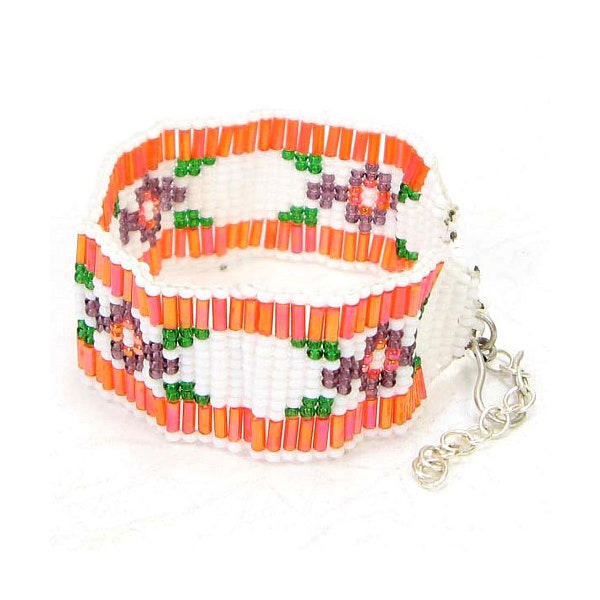 Floral Beaded Cuff Bracelet, Boho Style Native Crafts,  Beadwork gift