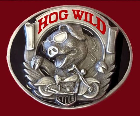 Biker's Hog Wild Motorcycle Pig Belt Buckle, belt… - image 1