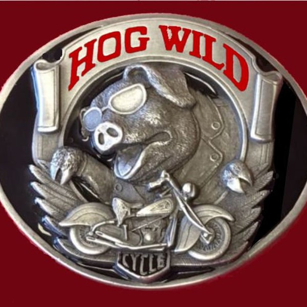 Biker's Hog Wild Motorcycle Pig Belt Buckle, belt buckle for biker, pig buckle