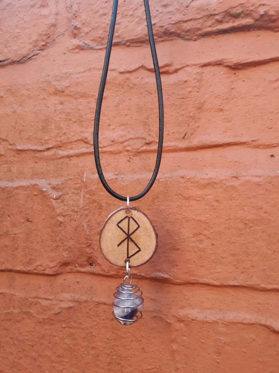 Nordic Peace Rune Necklace With Amethyst Charm Etsy