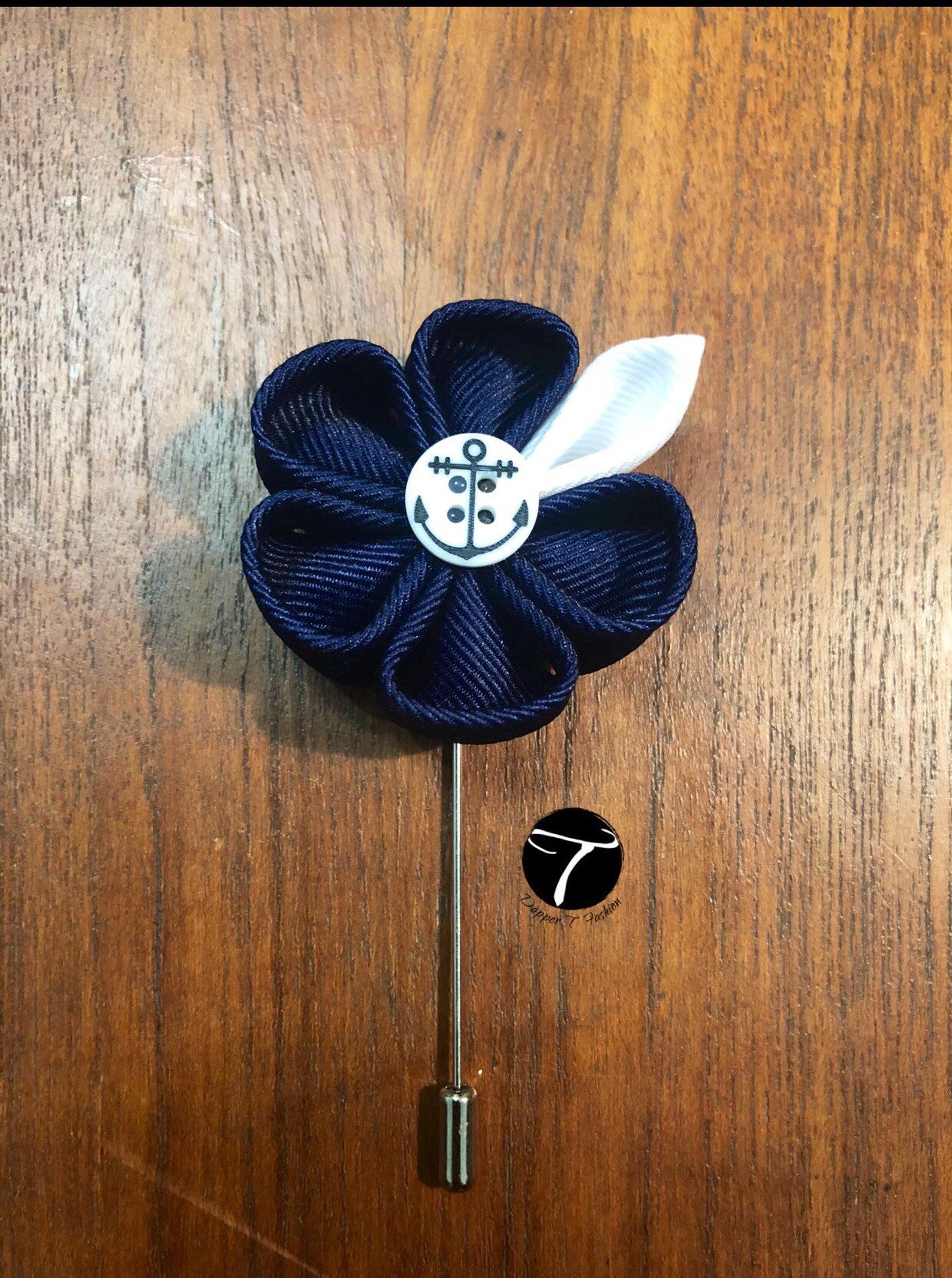 Men's Handmade Navy Blue & White Lapel Flower Pin for Suit | Etsy