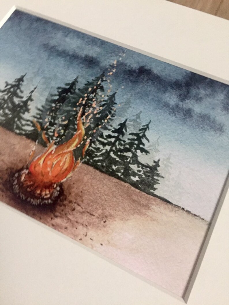 camping watercolor print simple fire watercolor Bonfire Watercolor Print outdoor watercolor