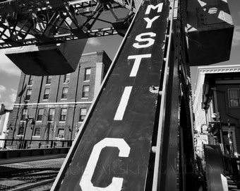 Mystic drawbridge in black and white, Mystic, CT, Connecticut, landmark, monochrome, graphic photo, ct photo, archival print, signed