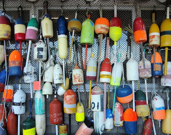 Block Island buoys, nautical decor, fishing, Rhode Island, cottage decor, beach decor, coastal, marine, New England, archival print, signed
