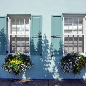 Window boxes, East Bay Street, Rainbow Row, Charleston, South Carolina, southern charm, historic houses, row houses, archival print, signed