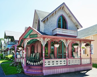 Oak Bluffs Gingerbread House, Martha's Vineyard, casas victorianas, encantador, casa de campo, el viñedo, Nueva Inglaterra, impresión de archivo, firmado