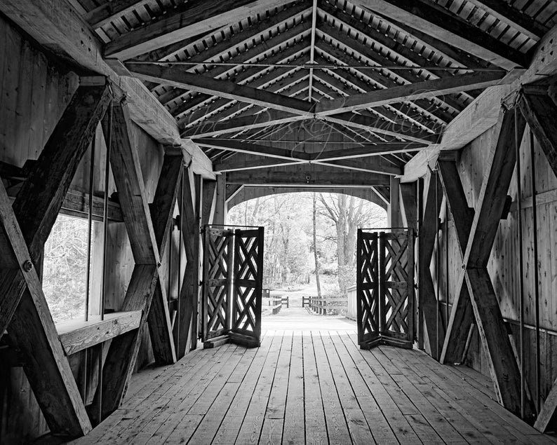 Inside the Comstock Bridge, Easthampton, CT, covered bridge, Connecticut, charming, quaint, New England, home decor, archival signed print image 4