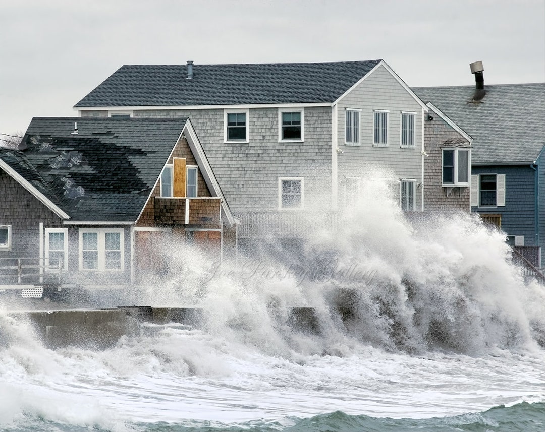 Surf at Scituate Sea Wall, Winter Storm, South Shore, Massachusetts