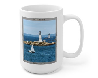 Boston Harbor, Boston and The Graves Lights, white ceramic mug 15oz