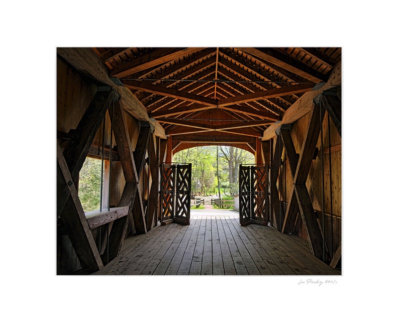 Inside the Comstock Bridge, Easthampton, CT, covered bridge, Connecticut, charming, quaint, New England, home decor, archival signed print image 2