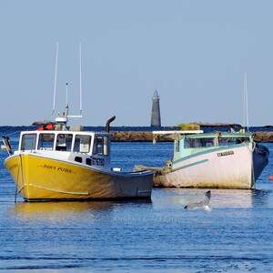Lobster boats, Cohasset, MA, Minot Light, coastal, New England, Massachusetts, South Shore, Boston, nautical decor, archival print, signed