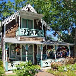 Gingerbread cottage, Oak Bluffs, Martha&#39;s Vineyard, MA, beach house, home decor, wall art, Victorian charm, archival print, by Joe Parskey